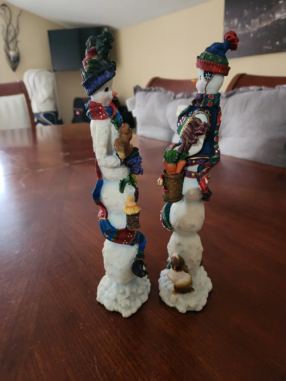 2000 Lenox 1ft Tall Multicolored Snowman Figurine Pair (Rabbit Missing Ear)